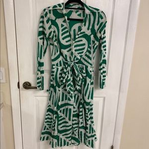 Diane Von Furstenberg Green and White Midi Dress
